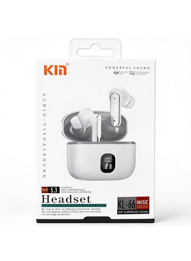KM KL-66 Wireless Bluetooth 5.3 Earbuds Headset with Charging Case, White - Image 1