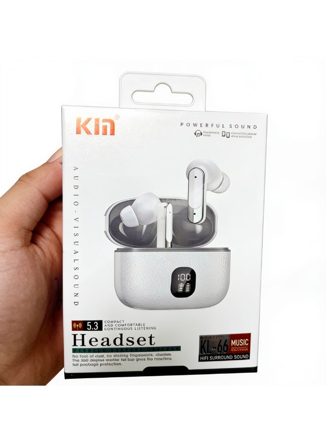 KM KL-66 Wireless Bluetooth 5.3 Earbuds Headset with Charging Case, White - Image 3