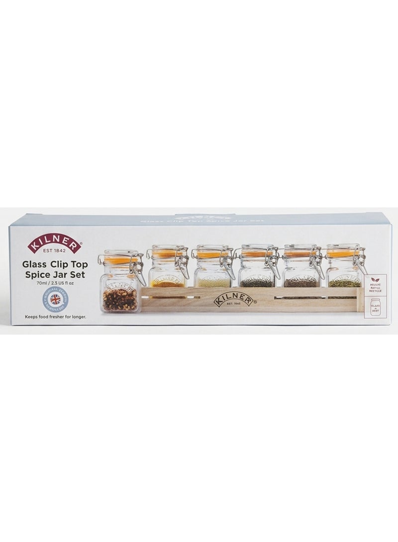 Kilner Glass Clip Top Spice Jar Set 6Pcs 70 ML Each - Image 1