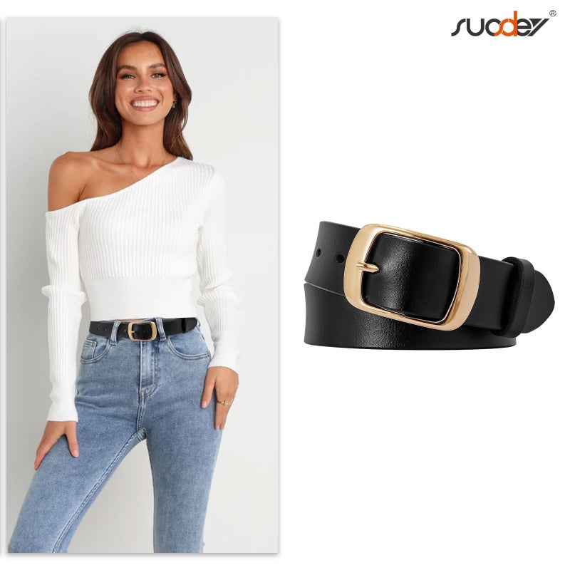 SUOSDEY Fashion Womens Leather Belt, Soft Leather Waist Belt with Gold Pin Buckle for Jeans Pants,width 1.3" - Image 5