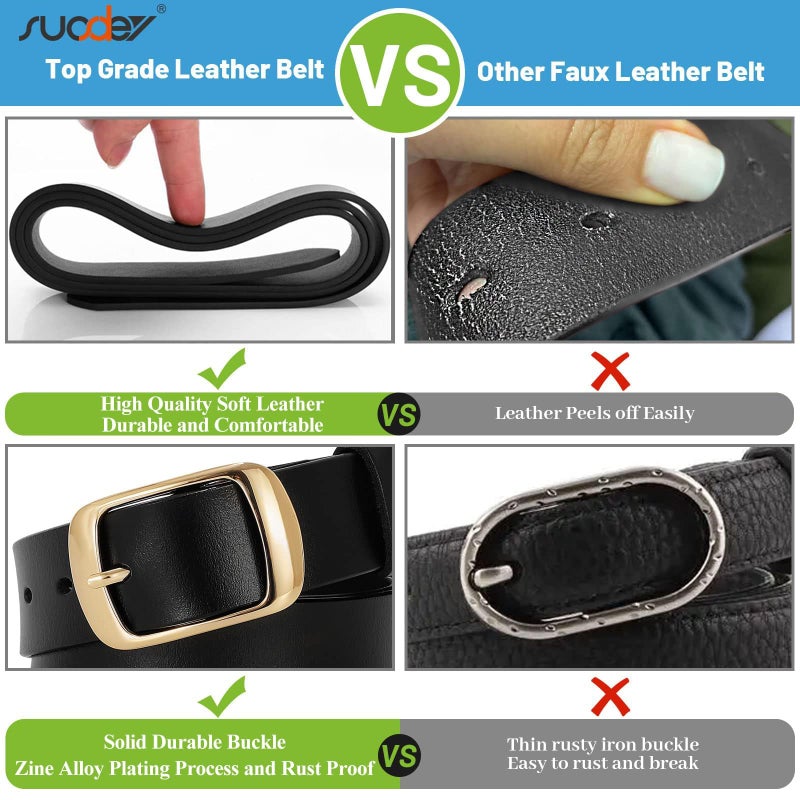 SUOSDEY Fashion Womens Leather Belt, Soft Leather Waist Belt with Gold Pin Buckle for Jeans Pants,width 1.3" - Image 4