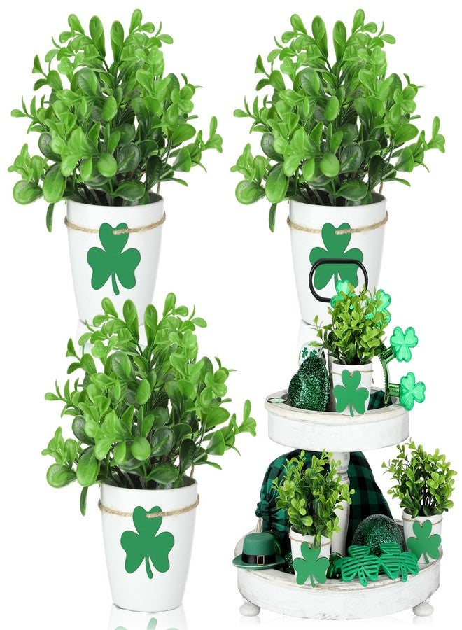 Jexine 3 Set St. Patrick's Day Table Tiered Tray Mini Floral Arrangement Artificial Potted Plants Farmhouse Home Decor, Mini Fake Plants Mini Vases, Tiered Tray Greenery, Eucalyptus, Tiered Tray Accessory - Image 1