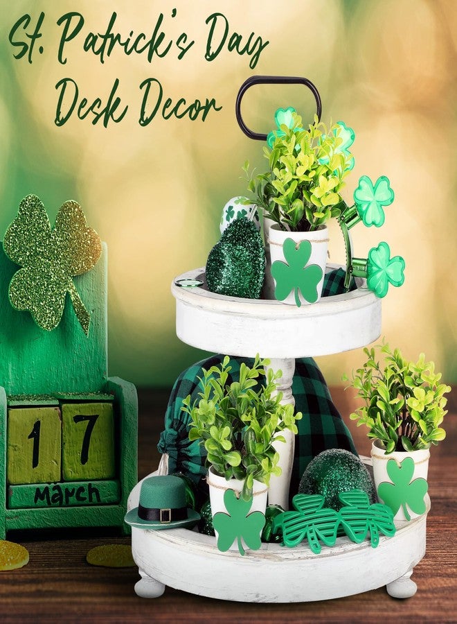 Jexine 3 Set St. Patrick's Day Table Tiered Tray Mini Floral Arrangement Artificial Potted Plants Farmhouse Home Decor, Mini Fake Plants Mini Vases, Tiered Tray Greenery, Eucalyptus, Tiered Tray Accessory - Image 3