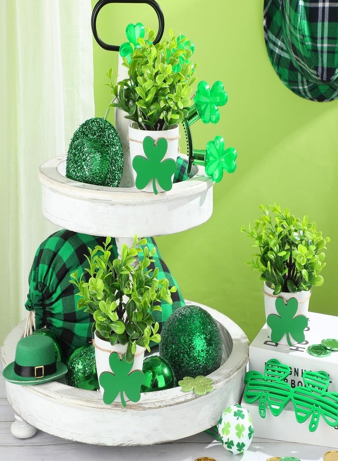 Jexine 3 Set St. Patrick's Day Table Tiered Tray Mini Floral Arrangement Artificial Potted Plants Farmhouse Home Decor, Mini Fake Plants Mini Vases, Tiered Tray Greenery, Eucalyptus, Tiered Tray Accessory - Image 5