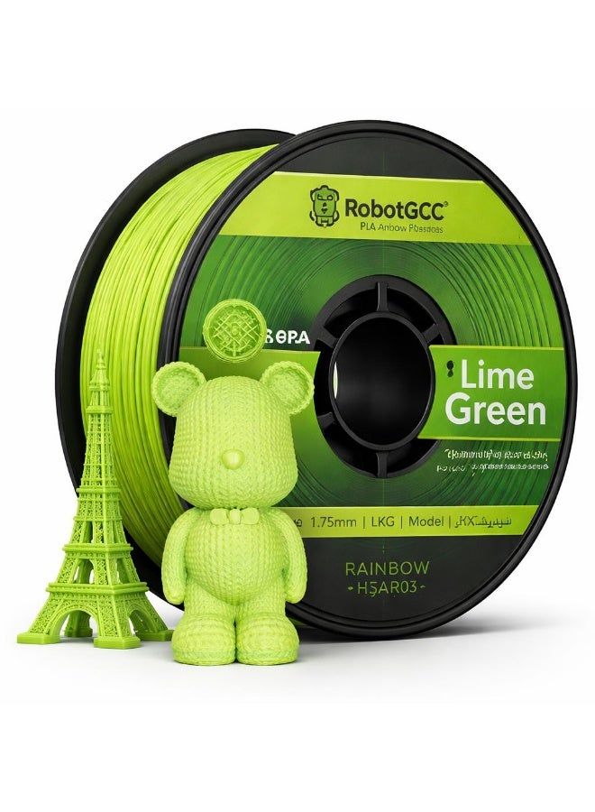 RobotGCC Lime Green Multicolor Gradient PLA 3D Printer Filament 1.75mm 1KG, Fresh Lime-Led Multicolor Energy, Smooth FDM Printing for Plant Models and Bright Accessories - Image 1