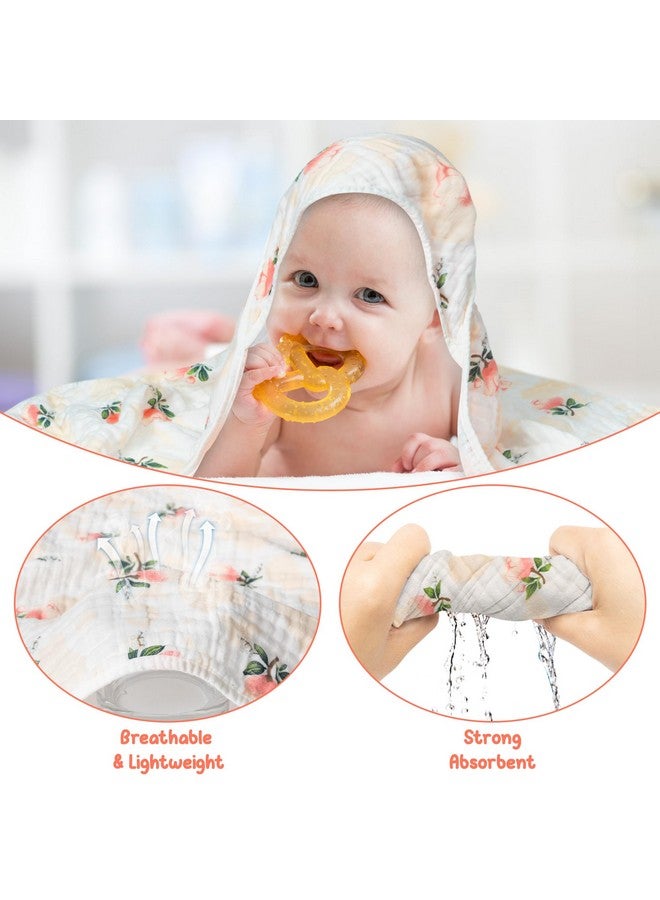 Zainpe 2Pcs Muslin Baby Hooded Towel Flowers Pattern Soft Cotton Absorbent Bath Towel Blanket Set for Infant Shower Gifts Newborn Essential Toddler Boys Girls 31.5 X 31.5 in - Image 3
