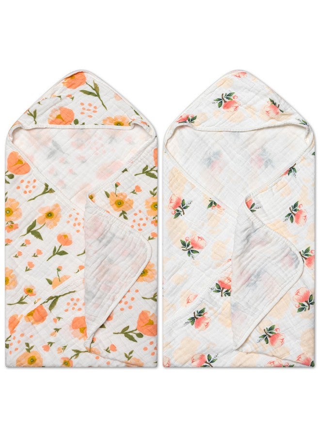 Zainpe 2Pcs Muslin Baby Hooded Towel Flowers Pattern Soft Cotton Absorbent Bath Towel Blanket Set for Infant Shower Gifts Newborn Essential Toddler Boys Girls 31.5 X 31.5 in - Image 1