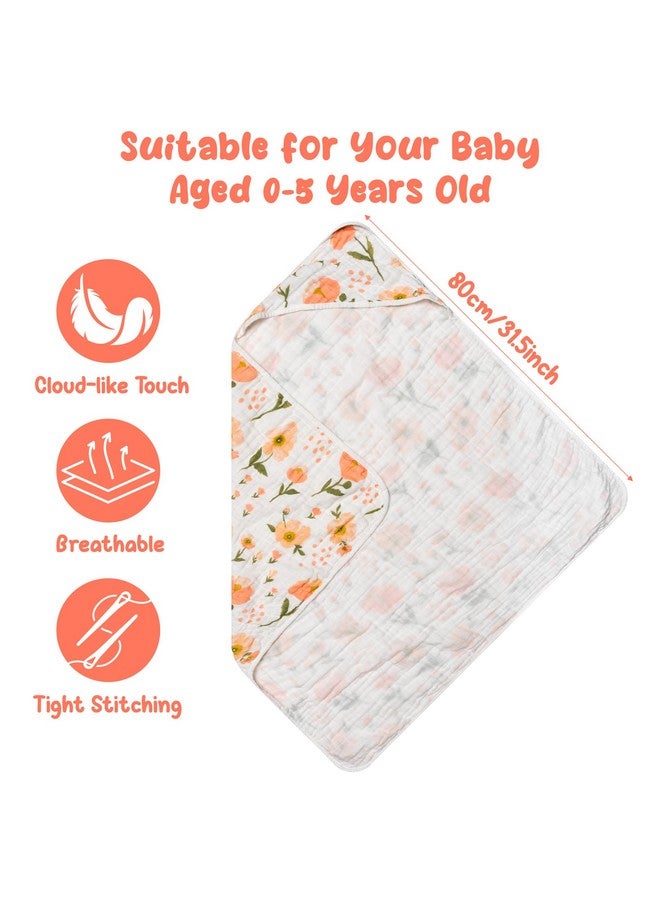 Zainpe 2Pcs Muslin Baby Hooded Towel Flowers Pattern Soft Cotton Absorbent Bath Towel Blanket Set for Infant Shower Gifts Newborn Essential Toddler Boys Girls 31.5 X 31.5 in - Image 2