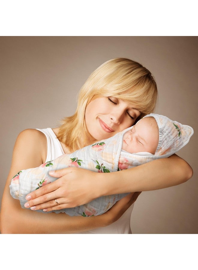 Zainpe 2Pcs Muslin Baby Hooded Towel Flowers Pattern Soft Cotton Absorbent Bath Towel Blanket Set for Infant Shower Gifts Newborn Essential Toddler Boys Girls 31.5 X 31.5 in - Image 5