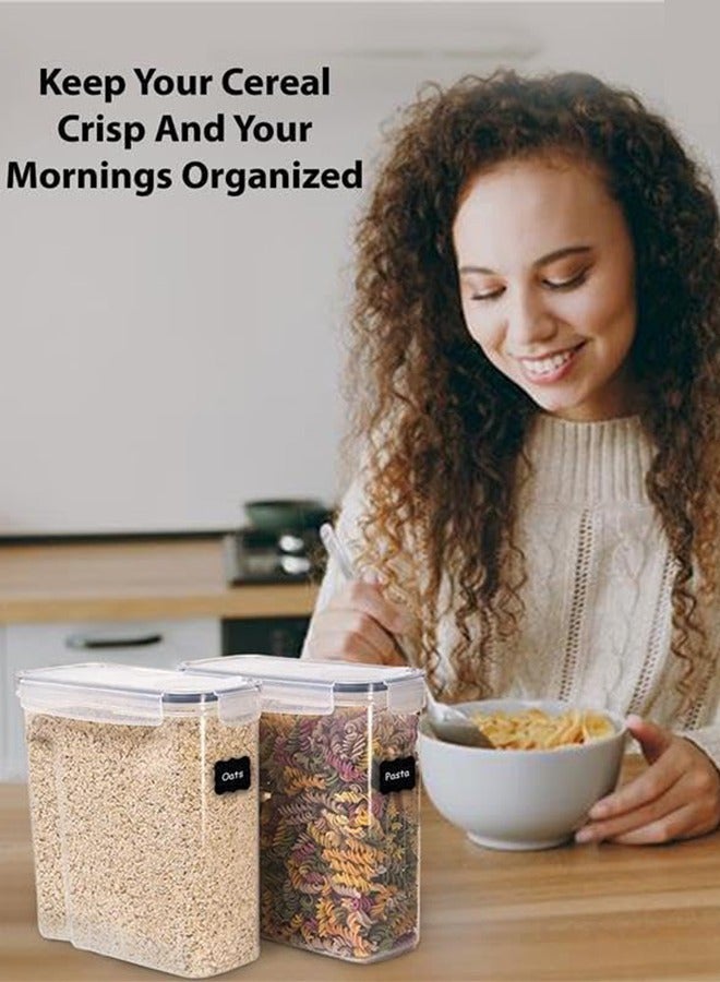 متجر الفرح 4 قطع 2.5 لتر (84 أونصة) حاويات حبوب صغيرة محكمة الإغلاق مع غطاء لتخزين الطعام، حاوية بلاستيكية خالية من مادة BPA، تنظيم المخزن وعلبة للأرز والمعكرونة والسكر والدقيق، مع ملصقات وعلامة - Image 2