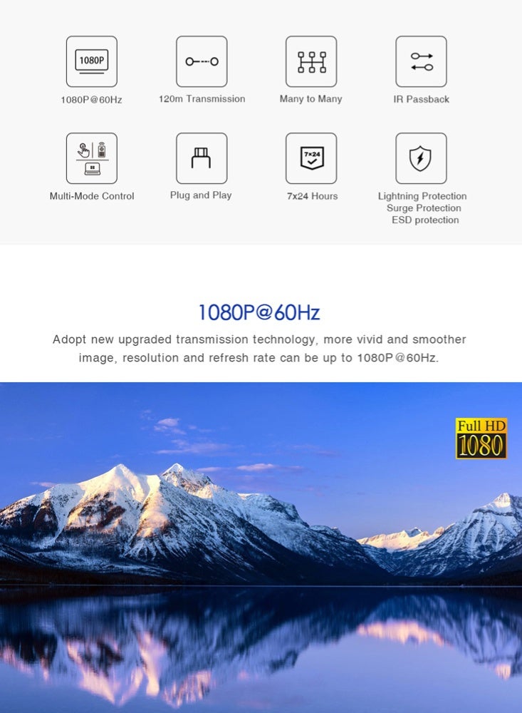 لينكينج موزع HDMI عبر الشبكة  RX– بدقة 1080P@60Hz، مدى 120 متر، نظام توزيع فيديو عبر كابلات LAN - Image 4