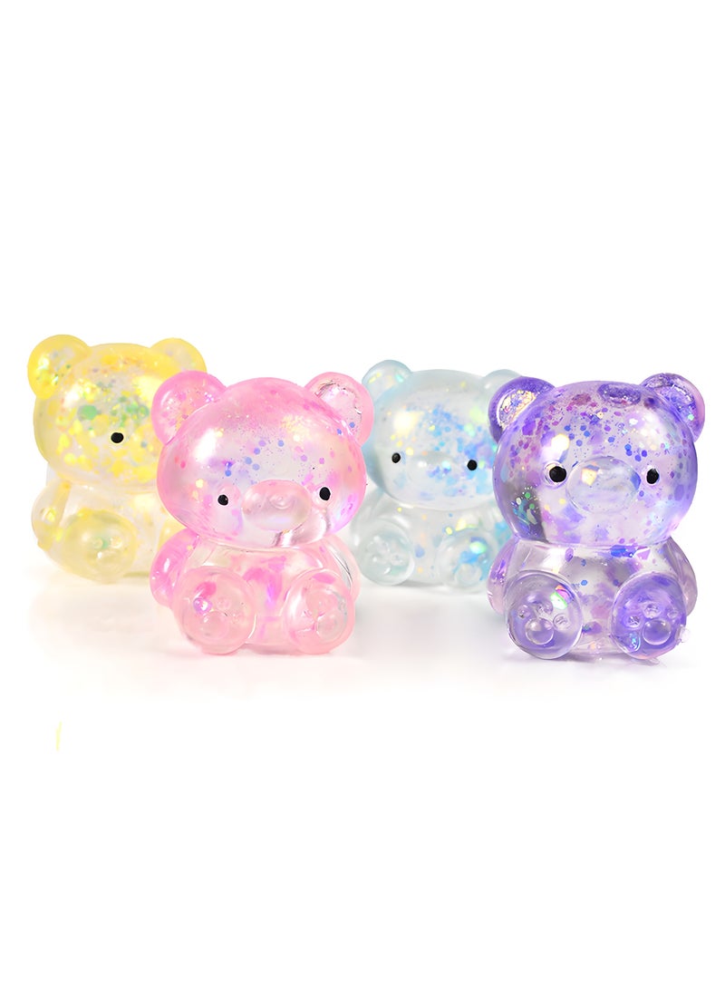 LIXADA 4pc, Colorful Glitter Bear Squeeze Toy, Rubber Stress Relief Fidget Toy for Kids, Multi-Colorful, Perfect for Birthday, Special Festival, School & Home Party, Gift for Kids Age 3+(Random Color)  - Image 1