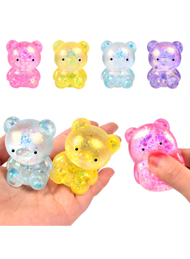 LIXADA 4pc, Colorful Glitter Bear Squeeze Toy, Rubber Stress Relief Fidget Toy for Kids, Multi-Colorful, Perfect for Birthday, Special Festival, School & Home Party, Gift for Kids Age 3+(Random Color)  - Image 2