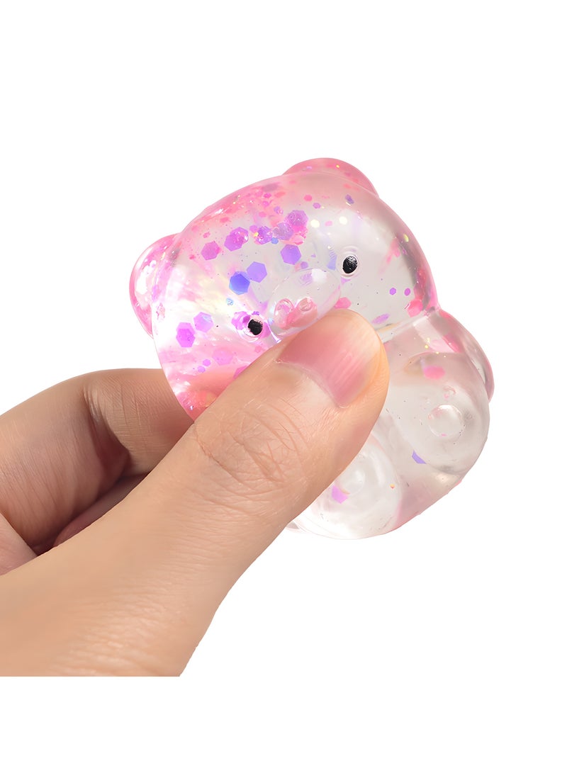 LIXADA 4pc, Colorful Glitter Bear Squeeze Toy, Rubber Stress Relief Fidget Toy for Kids, Multi-Colorful, Perfect for Birthday, Special Festival, School & Home Party, Gift for Kids Age 3+(Random Color)  - Image 5