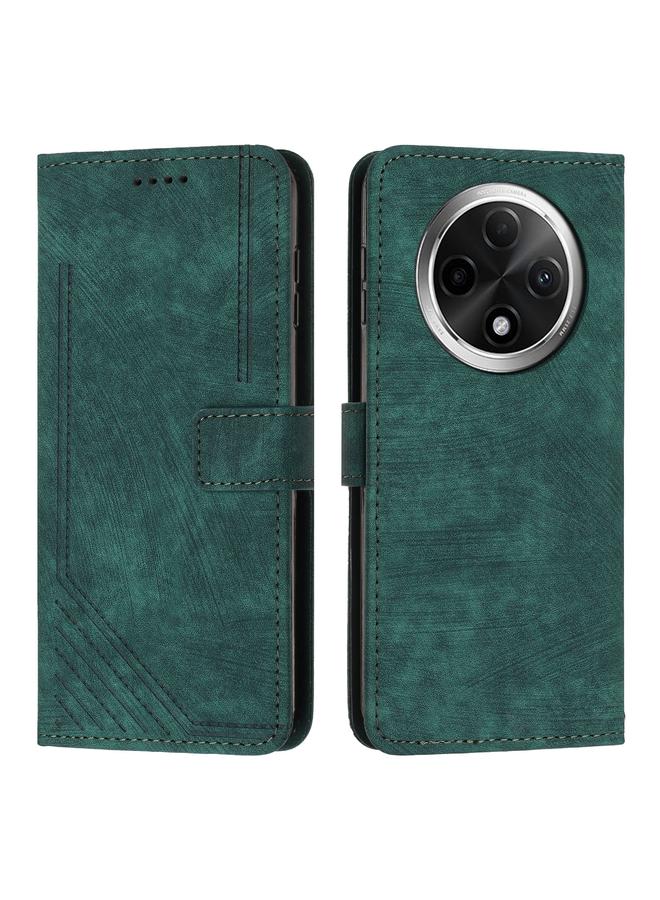 جرين تايجر لـ OPPO A3 Pro حافظة هاتف جلدية بنمط شريطي مع حبل (أخضر)