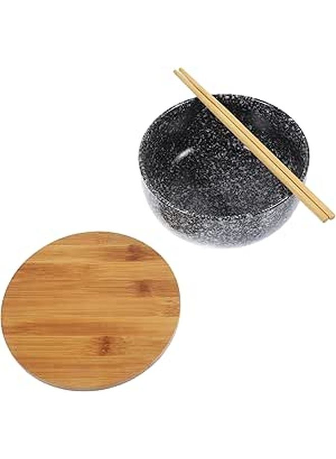 Microwave Safe Ceramic Ramen Noodle Soup Bowl With Chopsticks Set For Home Dining - Image 1