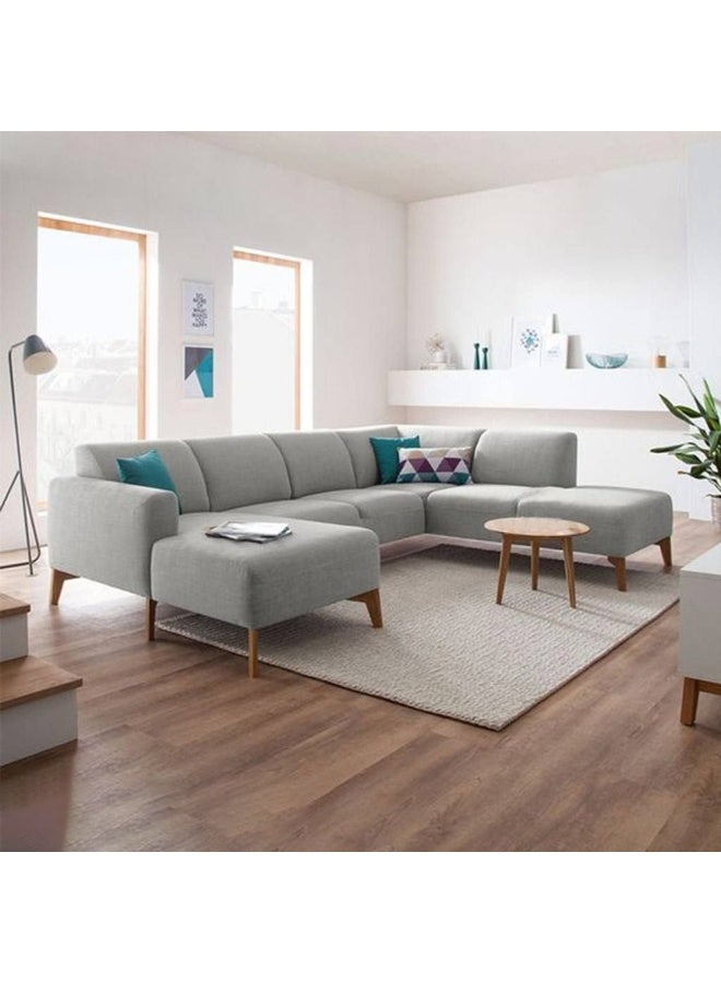 مردود السعودية كنبة زاوية رُكنة على شكل حرف U مصنوعة من خشب سويدي وقماش كتان مع تنجيد مريح - رمادي - SOFA237 - Image 1