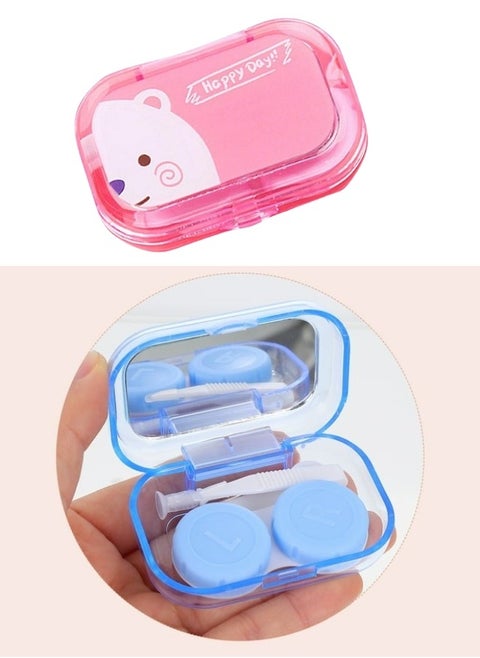 Contact Lens Case Organizer Travel All in One Soak Storage Container with Mirror Tweezers Contact Applicator Solution Bottle Multicolor