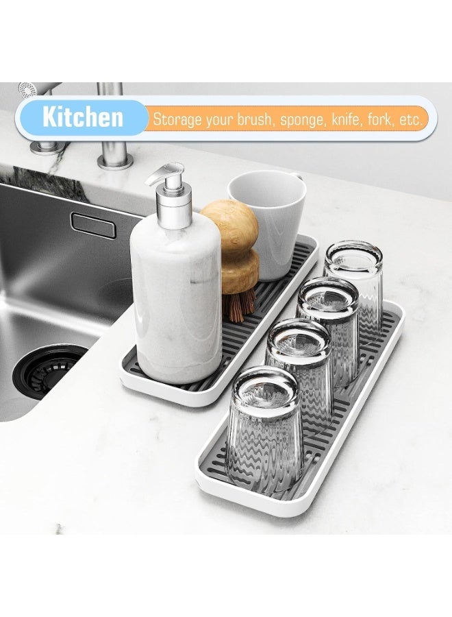 Kitchen Double Layer Sink Sponge Tray, Multi-function Draining Soap Dish Sponge Holder with Detachable Drain Tray,2pcs(GREY) - Image 3