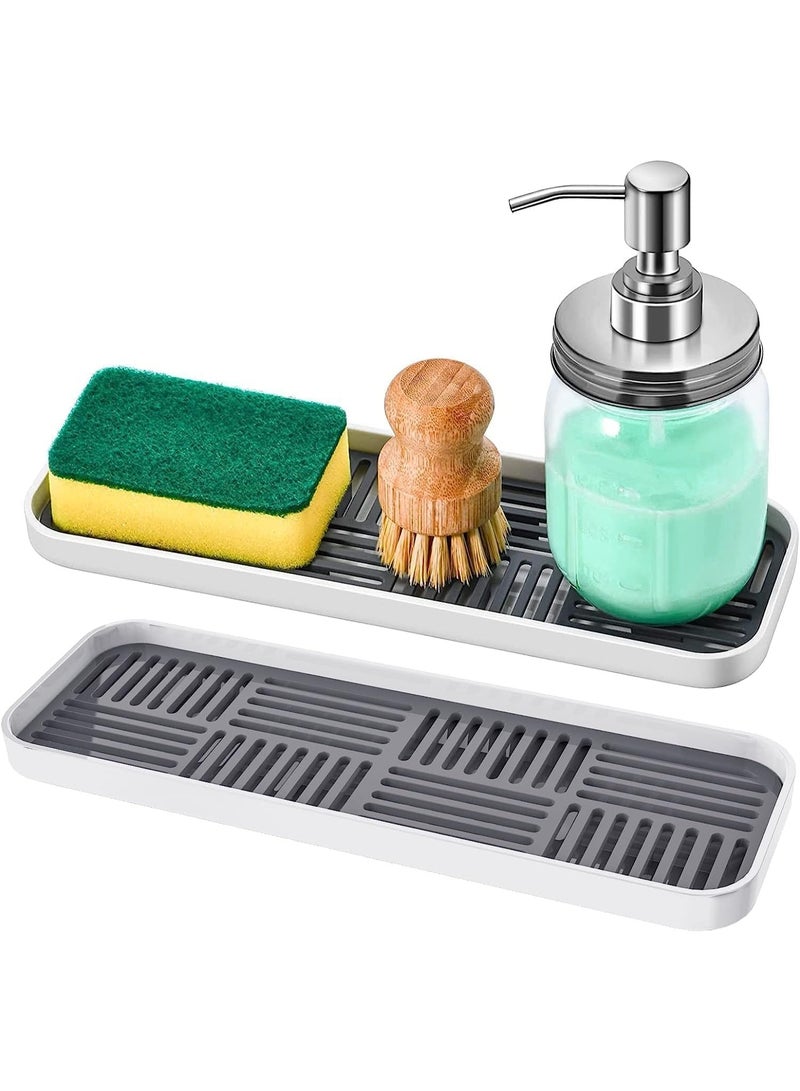 Kitchen Double Layer Sink Sponge Tray, Multi-function Draining Soap Dish Sponge Holder with Detachable Drain Tray,2pcs(GREY) - Image 1