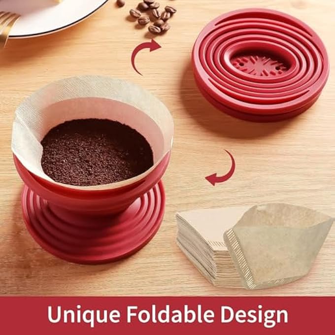 joyzzz Collapsible Coffee Dripper 2Pcs Collapsible Pour Over Coffee Dripper Reusable Silicone Coffee Filter Holder Easy Red Pour Over Coffee Filters For Hiking Camping Home And Office - Image 2
