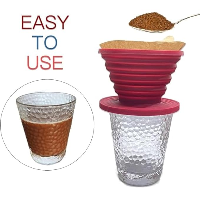 joyzzz Collapsible Coffee Dripper 2Pcs Collapsible Pour Over Coffee Dripper Reusable Silicone Coffee Filter Holder Easy Red Pour Over Coffee Filters For Hiking Camping Home And Office - Image 4
