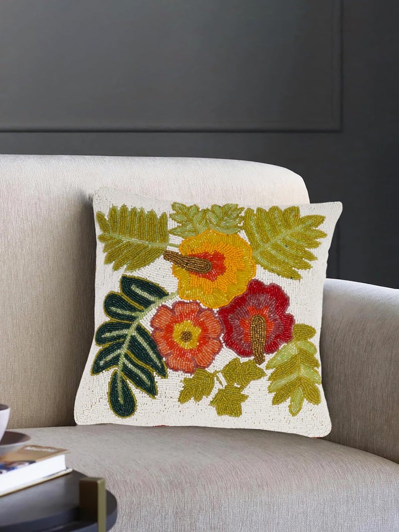 Awesome Decorative Breaded Floral Cushions Cover��(16" X 16" Inches or 40.64 X 40.64 cm, Multicolor)-CC053 - Image 4