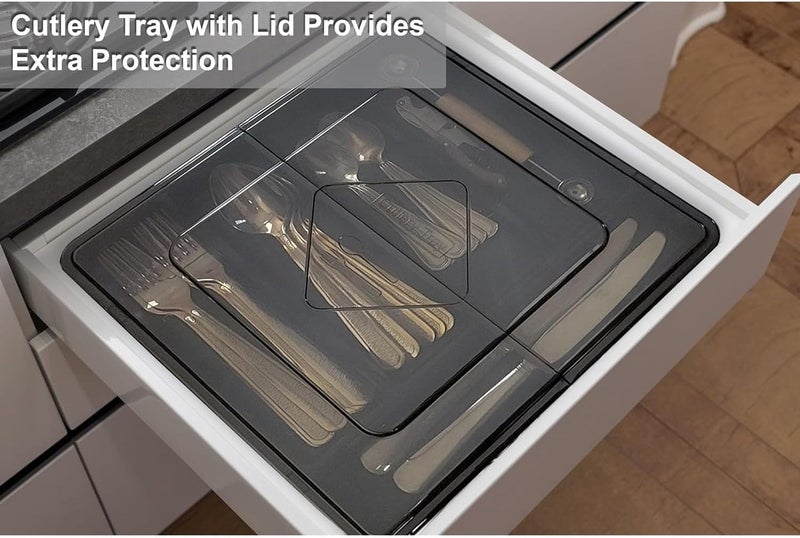 X spring Silverware Organizer with Lid, Durable Plastic Utensil Holder, Space-Saving Kitchen Drawer Organizer for Spoons, Forks and Knives, Compact Dining Accessories Storage - Image 5