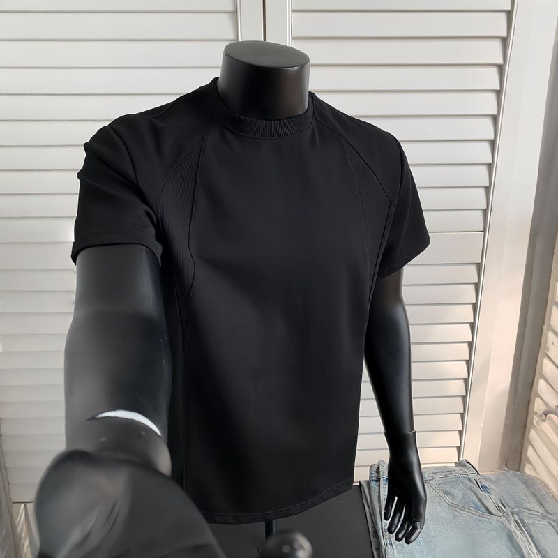 Heavyweight Cropped Air Layer Raglan Spliced Short Sleeve T-Shirt for Men - Image 1