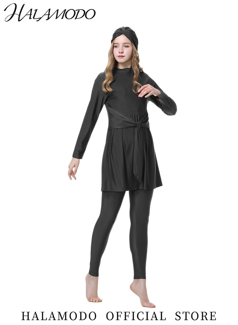 HALAMODO Women's Muslim Swimsuit Set with Swimming Cap Full Coverage Swimwear Islamic Hijab Swimming Swim Suit Long Sleeve Swimsuits - Image 5