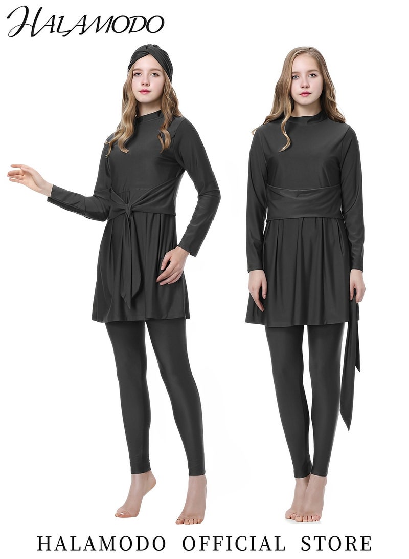 HALAMODO Women's Muslim Swimsuit Set with Swimming Cap Full Coverage Swimwear Islamic Hijab Swimming Swim Suit Long Sleeve Swimsuits - Image 3