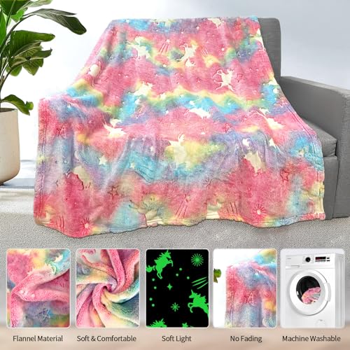 COMFAR Unicorn Glow in The Dark Blankets for Girls, Kids Blankets for Baby/Toddler, Unicorns Gifts for Girls Age 1-12, Soft Fleece Blanket 40"x 50" - Image 5