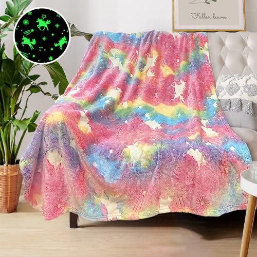 COMFAR Unicorn Glow in The Dark Blankets for Girls, Kids Blankets for Baby/Toddler, Unicorns Gifts for Girls Age 1-12, Soft Fleece Blanket 40"x 50" - Image 1