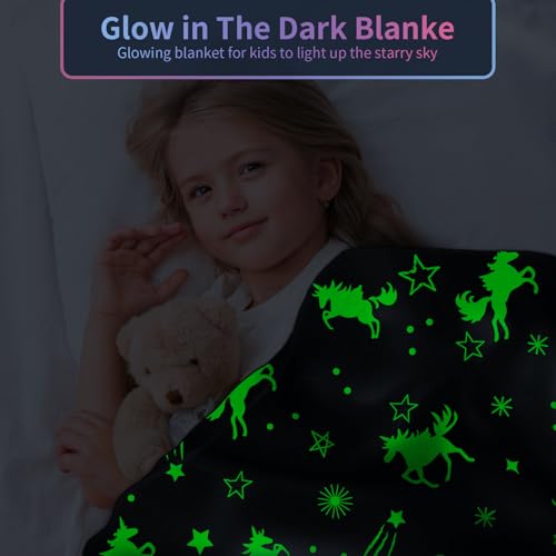 COMFAR Unicorn Glow in The Dark Blankets for Girls, Kids Blankets for Baby/Toddler, Unicorns Gifts for Girls Age 1-12, Soft Fleece Blanket 40"x 50" - Image 2