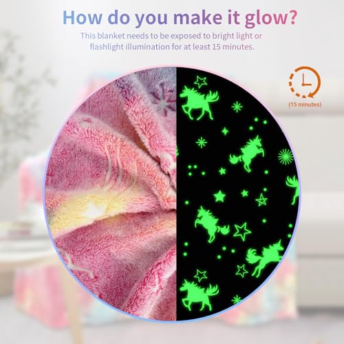 COMFAR Unicorn Glow in The Dark Blankets for Girls, Kids Blankets for Baby/Toddler, Unicorns Gifts for Girls Age 1-12, Soft Fleece Blanket 40"x 50" - Image 3