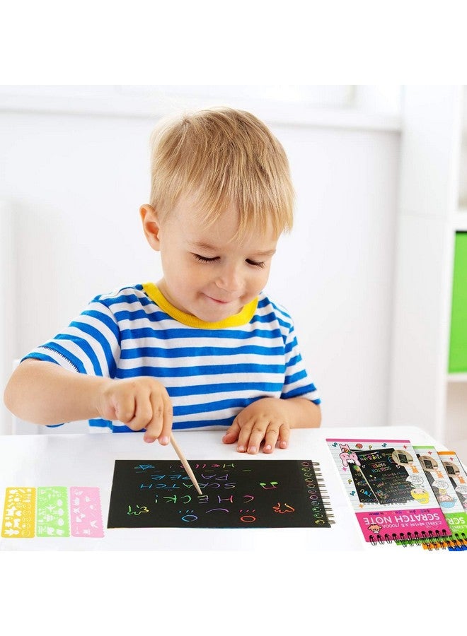 PLUSPOINT Scratch Note Books, 10 Pages Rainbow Scratch Art Book Magic Doodle Scratch Painting Sketch Art Drawing Notepads with Wooden Stylus for Kids Arts and Crafts Perfect Travel Activity (4) - Image 3