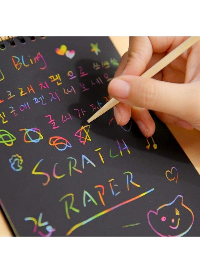 PLUSPOINT Scratch Note Books, 10 Pages Rainbow Scratch Art Book Magic Doodle Scratch Painting Sketch Art Drawing Notepads with Wooden Stylus for Kids Arts and Crafts Perfect Travel Activity (4) - Image 5