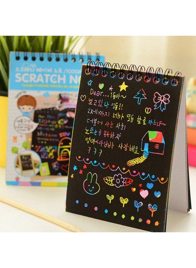 PLUSPOINT Scratch Note Books, 10 Pages Rainbow Scratch Art Book Magic Doodle Scratch Painting Sketch Art Drawing Notepads with Wooden Stylus for Kids Arts and Crafts Perfect Travel Activity (4) - Image 4