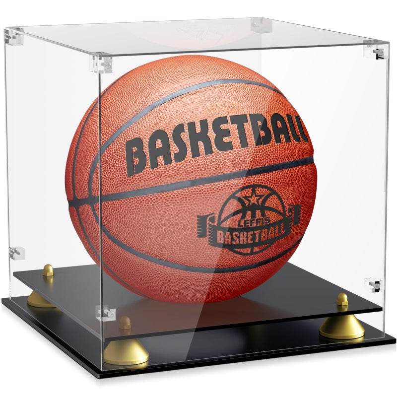 Leffis Basketball Display Case Acrylic Clear UV Protected Basketball Stand Box Full Size with Double Layer Base Soccer Display for Autographed Standard NBA WNBA Ball Memorabilia Keepsake