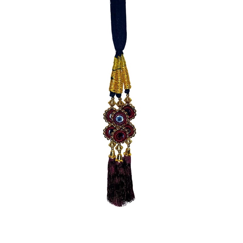 AHS Hair Accessory Braid Tassles Hair Extension Choti Women's Patiala Shahi Paranda Parandi Traditional (Parandi Maroon Mirror) - Image 1