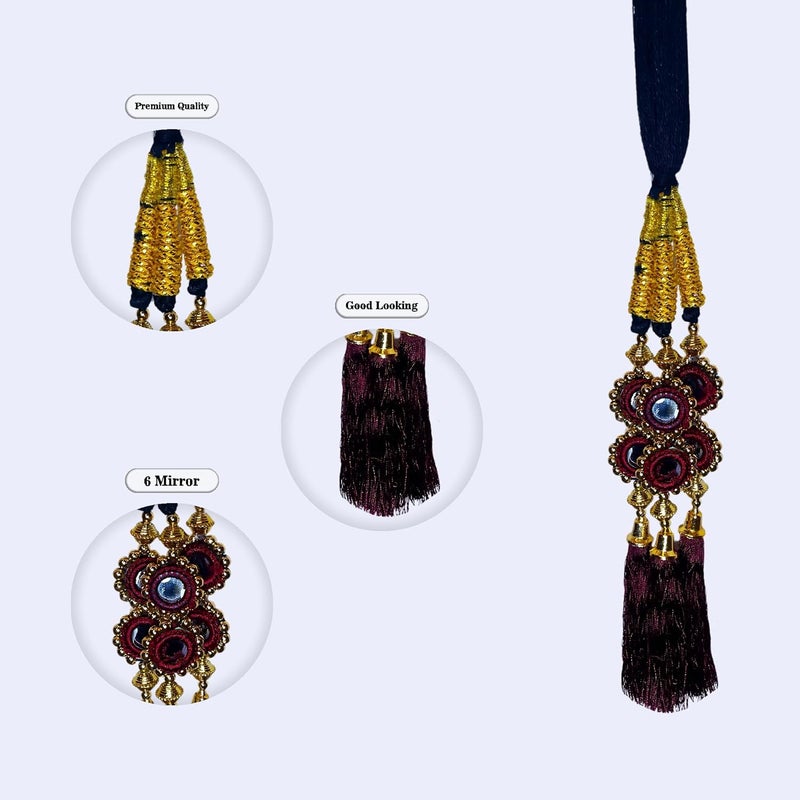 AHS Hair Accessory Braid Tassles Hair Extension Choti Women's Patiala Shahi Paranda Parandi Traditional (Parandi Maroon Mirror) - Image 2