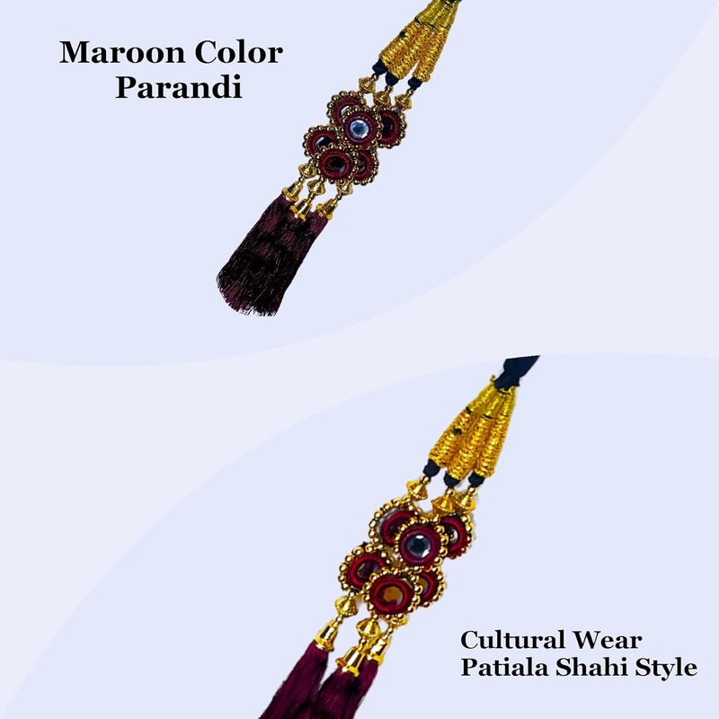 AHS Hair Accessory Braid Tassles Hair Extension Choti Women's Patiala Shahi Paranda Parandi Traditional (Parandi Maroon Mirror) - Image 4
