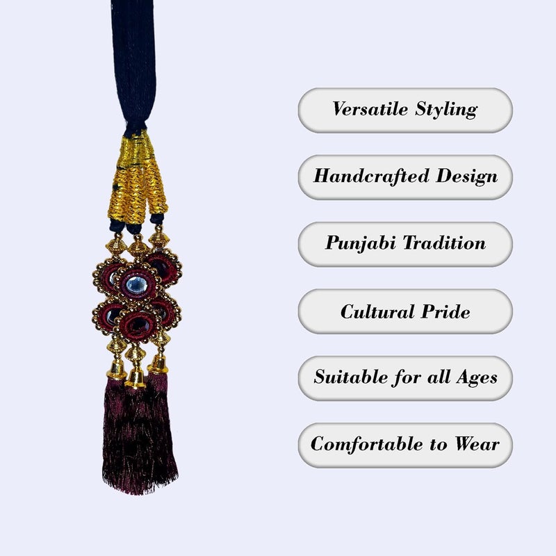 AHS Hair Accessory Braid Tassles Hair Extension Choti Women's Patiala Shahi Paranda Parandi Traditional (Parandi Maroon Mirror) - Image 5