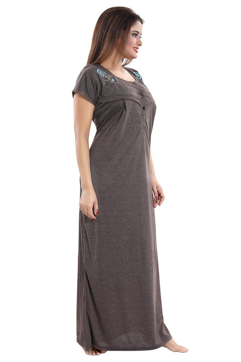 Fabme Women's Nighty(NW080_Chocolate_Free Size_Chocolate_Free Size) - Image 3