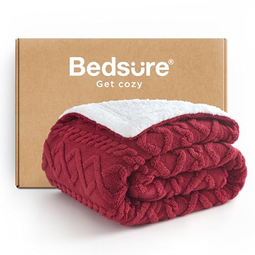 Bedsure Bedsure Sherpa Fleece Blanket Twin Size for Bed  Fuzzy Soft Cozy Cable Throw for Couch Thick Warm Blankets for Winter Red 60x80 Inches 