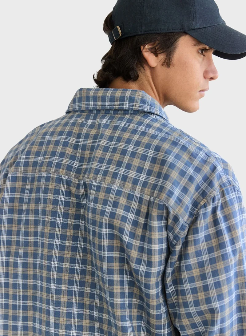 امريكان ايجل Relaxed Fit Long Sleeve Checked Oxford Shirt