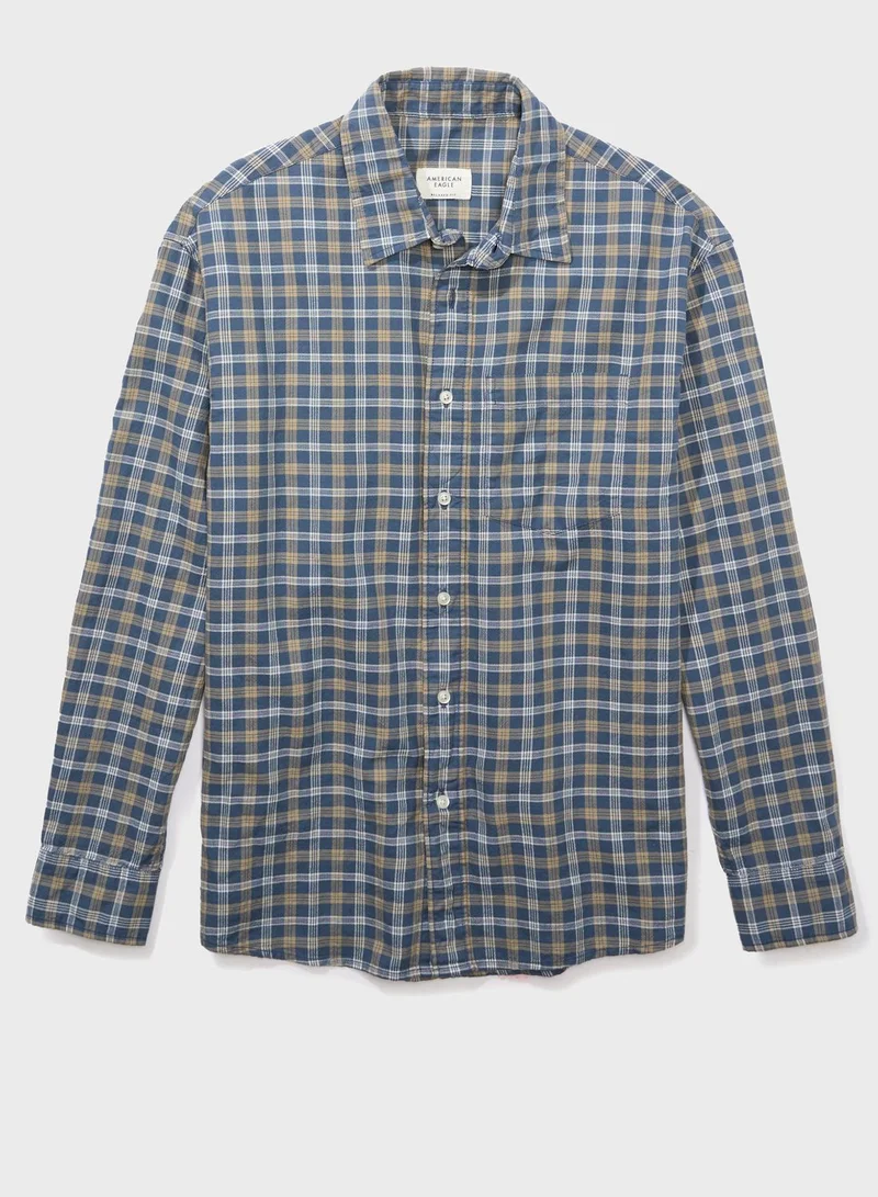 امريكان ايجل Relaxed Fit Long Sleeve Checked Oxford Shirt