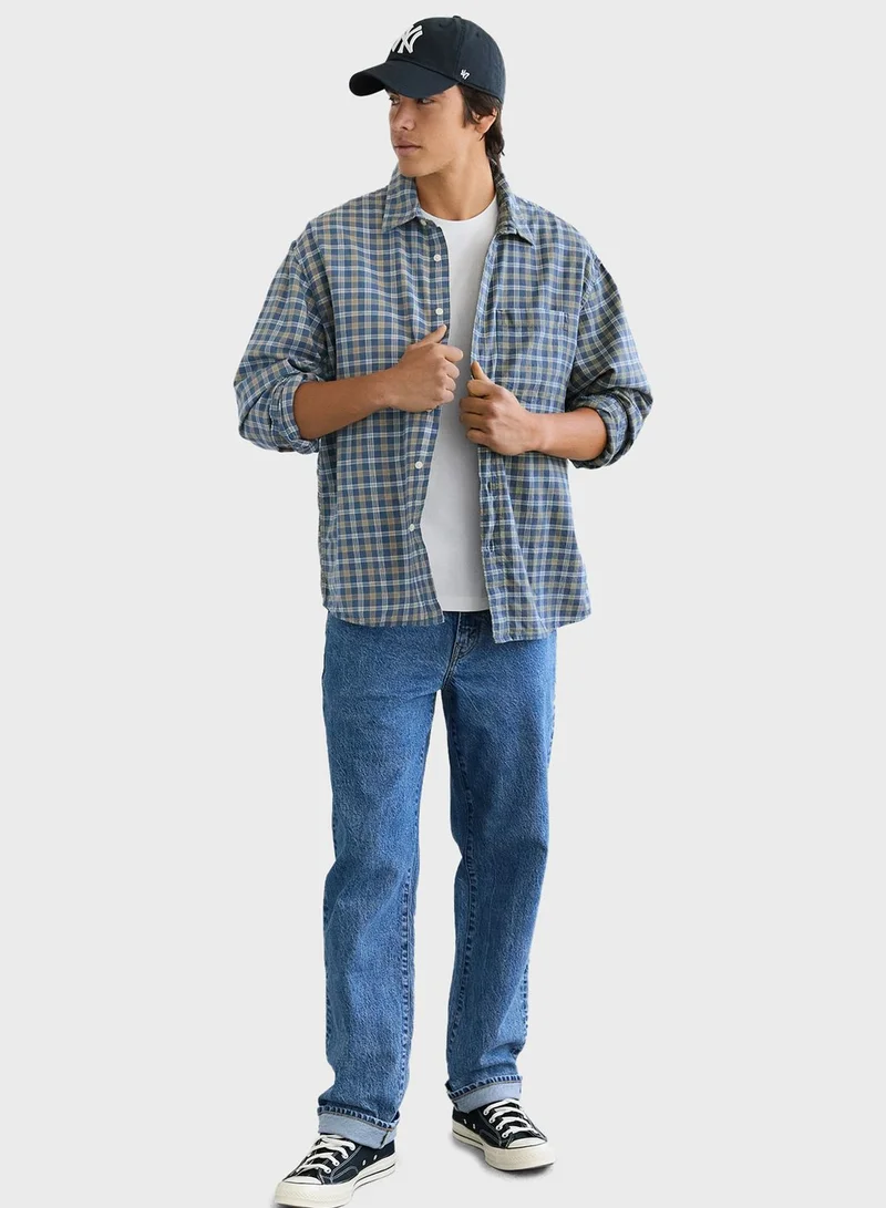 امريكان ايجل Relaxed Fit Long Sleeve Checked Oxford Shirt
