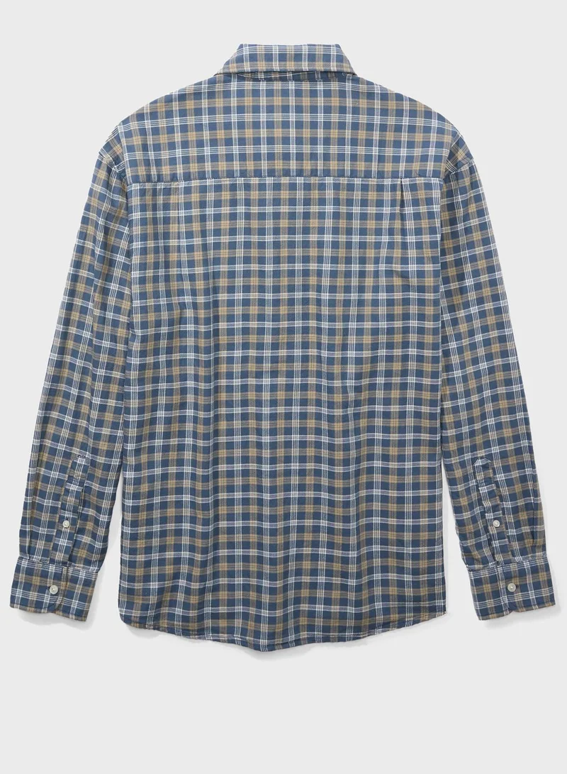 امريكان ايجل Relaxed Fit Long Sleeve Checked Oxford Shirt