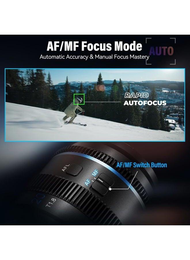 SIRUI 20mm T1.8 1.33X Anamorphic Lens, S35 Autofocus Lens for E Mount Cameras, A6500, A6700, FX3/30, ZV-E Series, A7 Series, A9/9II (Blue Flare) - Image 3